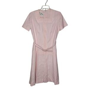 Vintage Medium Pink Dress 1960s Mr. Jack Dallas Belted drop waist Short Sleeve